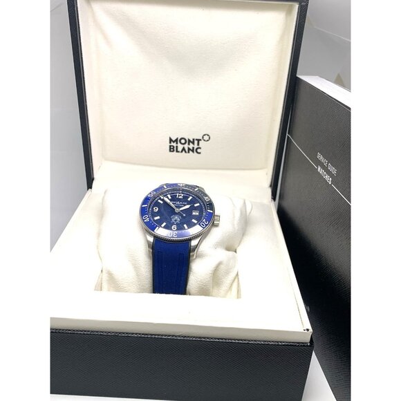 Montblanc Men's Watch 129370 Iced Sea 1858 Swiss Automatic Blue Dial Rubber Band - Picture 3 of 15